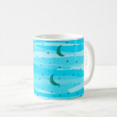 Blue Tones Night Sky - Moon & Stars Muster Kaffeetasse (VorderseiteRechts)