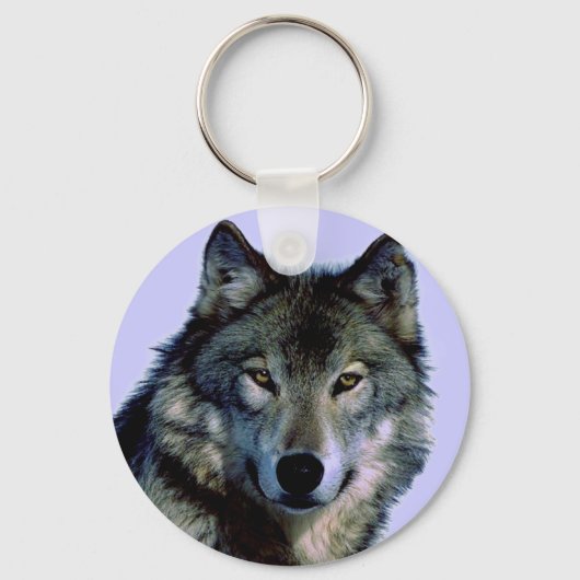 Blue Tones Wolf Portrait Key Chain Schlüsselanhänger (Vorderseite)