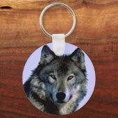 Blue Tones Wolf Portrait Key Chain Schlüsselanhänger (Vorderseite)