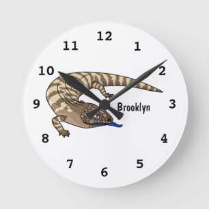 Blue tongue lizard reptile cartoon  runde wanduhr