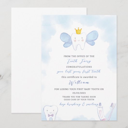 Blue Tooth Fairy Letter Einladung (Vorne/Hinten)