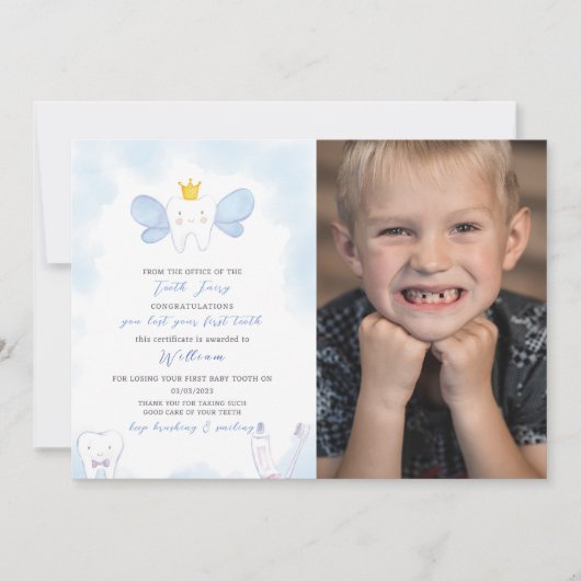 Blue Tooth Fairy Letter mit Foto Einladung (Vorderseite)