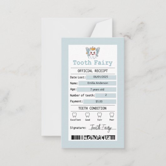 Blue Tooth Fairy Receipt Flat Note Card Mitteilungskarte (Vorderseite)