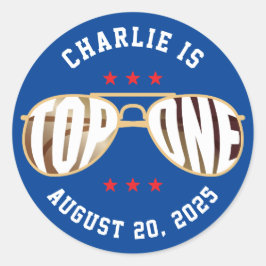 Blue Top One Fighter Pilot Thema Erster Geburtstag Runder Aufkleber