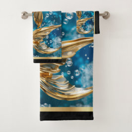 Blue Topaz|Gold Koi Fisch Badhandtuch Set