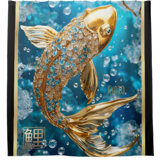 Blue Topaz|Gold Koi Fisch Duschvorhang (Vorderseite)