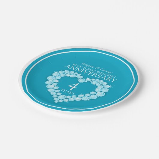 Blue Topaz Herz 4 Jahre Papierplatte Pappteller (Schrägansicht)