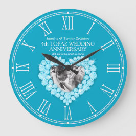 Blue topaz photo heart 4th wedding anniversary große wanduhr