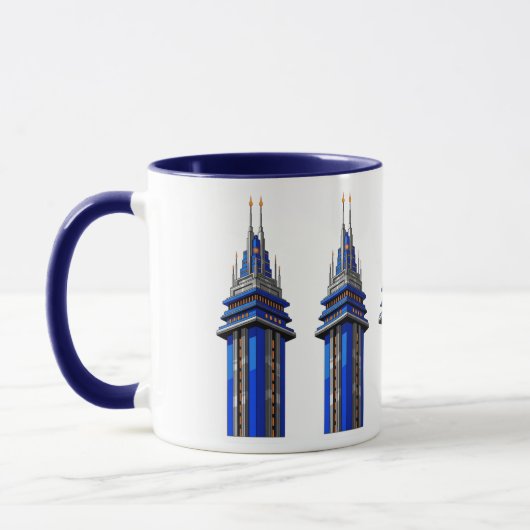 Blue Tower of Tomorrow: Sci-Fi Art Deco Sticker Tasse (Links)