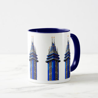  Blue Tower of Tomorrow: Sci-Fi Art Deco Sticker Tasse