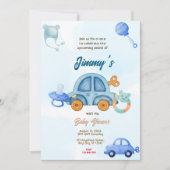 Blue Toy Car Baby Dusche Einladung (Vorderseite)