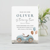 Blue Toy Car Birthday Einladung (Stehend Vorderseite)