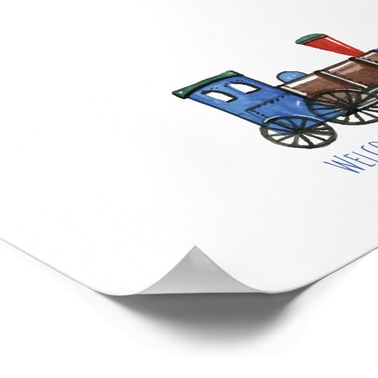 Blue Toy Train Fingerprint Gästebuch (Ecke)