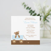 Blue Toy Wagon Bear Babydusche Einladung (Stehend Vorderseite)