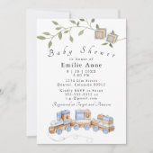 Blue Toys, Train and Blocks Kinderdusche Einladung (Vorderseite)