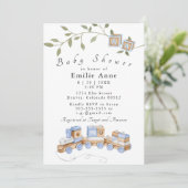 Blue Toys, Train and Blocks Kinderdusche Einladung (Stehend Vorderseite)