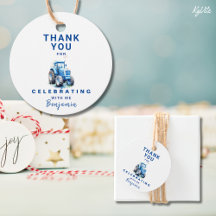 Blue Tractor Birthday Circle Favor Geschenk Tag