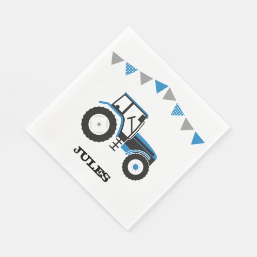 Blue Tractor Birthday Party Paper Napkins Serviette (Ecke)