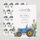 Blue Tractor Cactus Desert Baby Shower  Einladung (Vorne/Hinten)