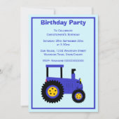 Blue Tractor Design Personalised Birthday Party Einladung (Vorderseite)