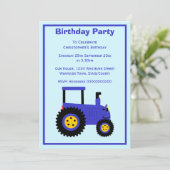 Blue Tractor Design Personalised Birthday Party Einladung (Stehend Vorderseite)