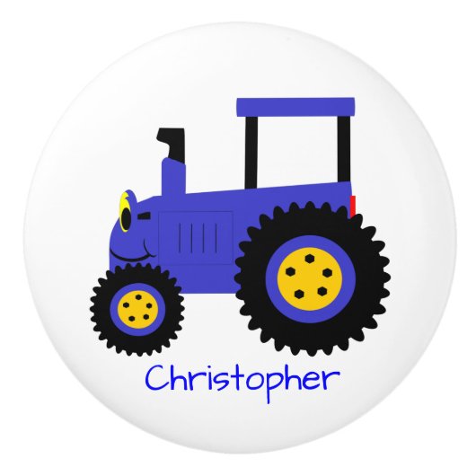 Blue Tractor Design Personalised Keramikknauf (Vorderseite)