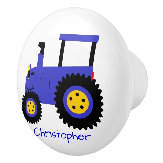 Blue Tractor Design Personalised Keramikknauf (Rechts)