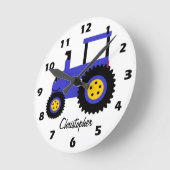 Blue Tractor Design Personalised Runde Wanduhr (Winkel)