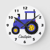 Blue Tractor Design Personalised Runde Wanduhr (Vorderseite)
