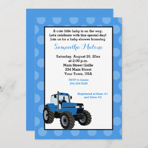 Blue Tractor Farm Baby Shower Einladung #2