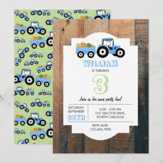 Blue Tractor LKW Farm Produzieren Geburtstag Einladung
