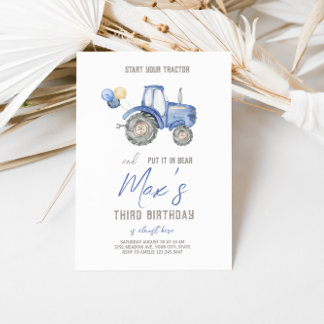 Blue Tractor Thema Geburtstag Einladung