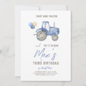 Blue Tractor Thema Geburtstag Einladung (Vorderseite)