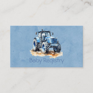 Blue Tractor Watercolor Boy Baby Registry Begleitkarte