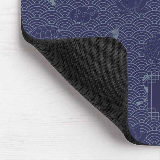 Blue Traditional Japanese Wave Seigaiha Monogram Mousepad (Ecke)