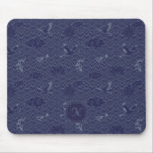 Blue Traditional Japanese Wave Seigaiha Monogram Mousepad (Vorne)
