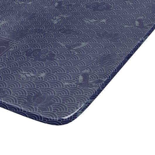 Blue Traditional Japanese Wave Seigaiha Monogram Schneidebrett (Ecke)