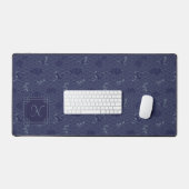 Blue Traditional Japanese Wave Seigaiha Monogram Schreibtischunterlage (Tastatur & Maus)