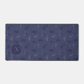Blue Traditional Japanese Wave Seigaiha Monogram Schreibtischunterlage (Vorderseite)