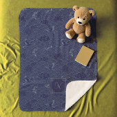 Blue Traditional Japanese Wave Seigaiha Monogram Sherpadecke