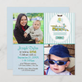 Blue Train 2 Foto Kinder - Einladung zum Geburtsta (Vorne/Hinten)