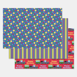 Blue Train Motor und Coal Car Geburtstag Geschenkpapier Set