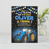Blue Traktor 3. Geburtstag Party Einladung (Stehend Vorderseite)