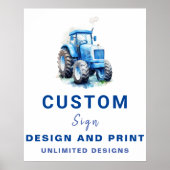 Blue Traktor Custom Personalisiert Birthday Sign Poster (Vorne)
