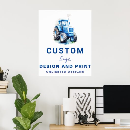 Blue Traktor Custom Personalisiert Birthday Sign Poster (Heimbüro)
