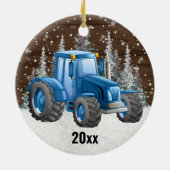 Blue Traktor Farm Vehicle Rustic Christmas Keramik Ornament (Hinten)