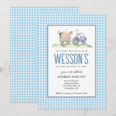 Blue Traktor Geburtstag, Bauernhof Geburtstagsfeie Einladung (Vorne/Hinten)