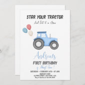 Blue Traktor in jedem Alter, Geburtstag Einladung (Vorne/Hinten)