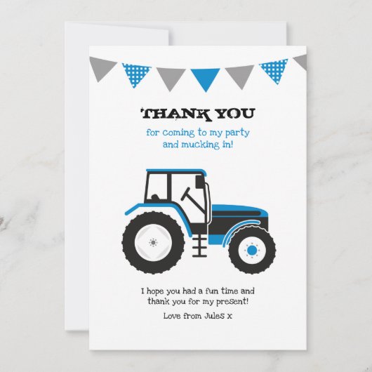 Blue Traktor Vielen Dank Note Card Mitteilungskarte (Vorderseite)
