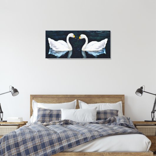 Blue Tranquil Lake Pair Schönes Weiß Schwan Leinwanddruck (Insitu (Schlafzimmer))